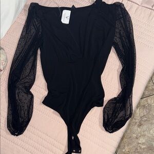 Black Sheer Sleeve Bodysuit
